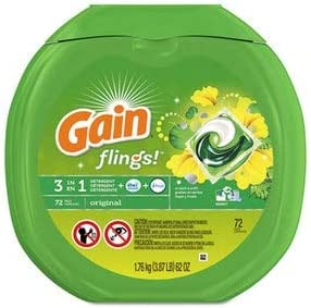 Gain 86792CT Flings Detergent Pods, Original, 0.06 Pac, 72/Container, 4 Container/Carton