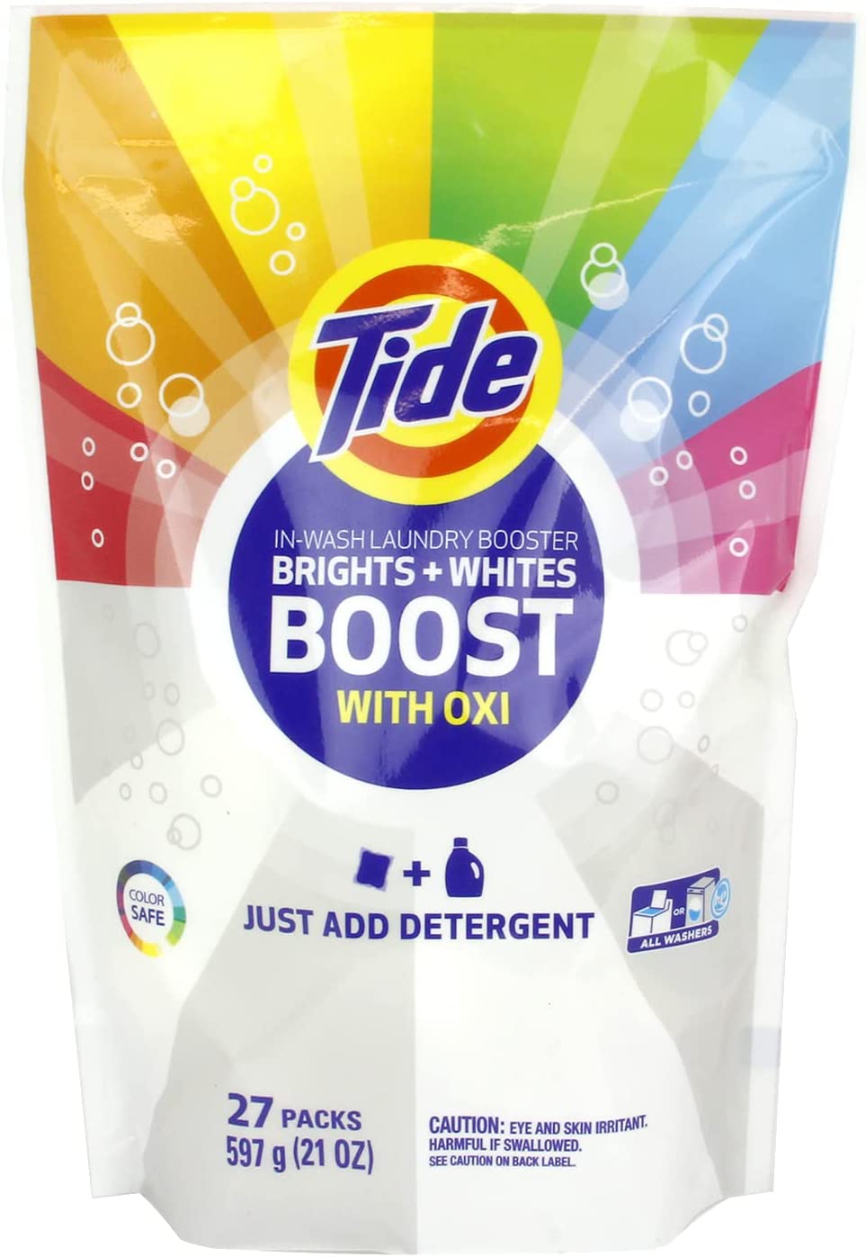 Tide Bright + Whites Rescue In-wash Laundry Booster Pacs, 27Count (Packaging May Vary)